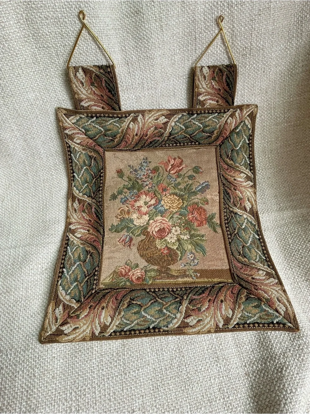 Belgium Tapestry Needlepoint 'Point de Rose' Floral Scene Wall Hanging Decor